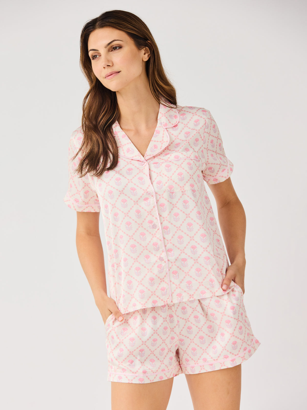 Women's Charlotte Satin Shorts Set | Florette Folly Pink