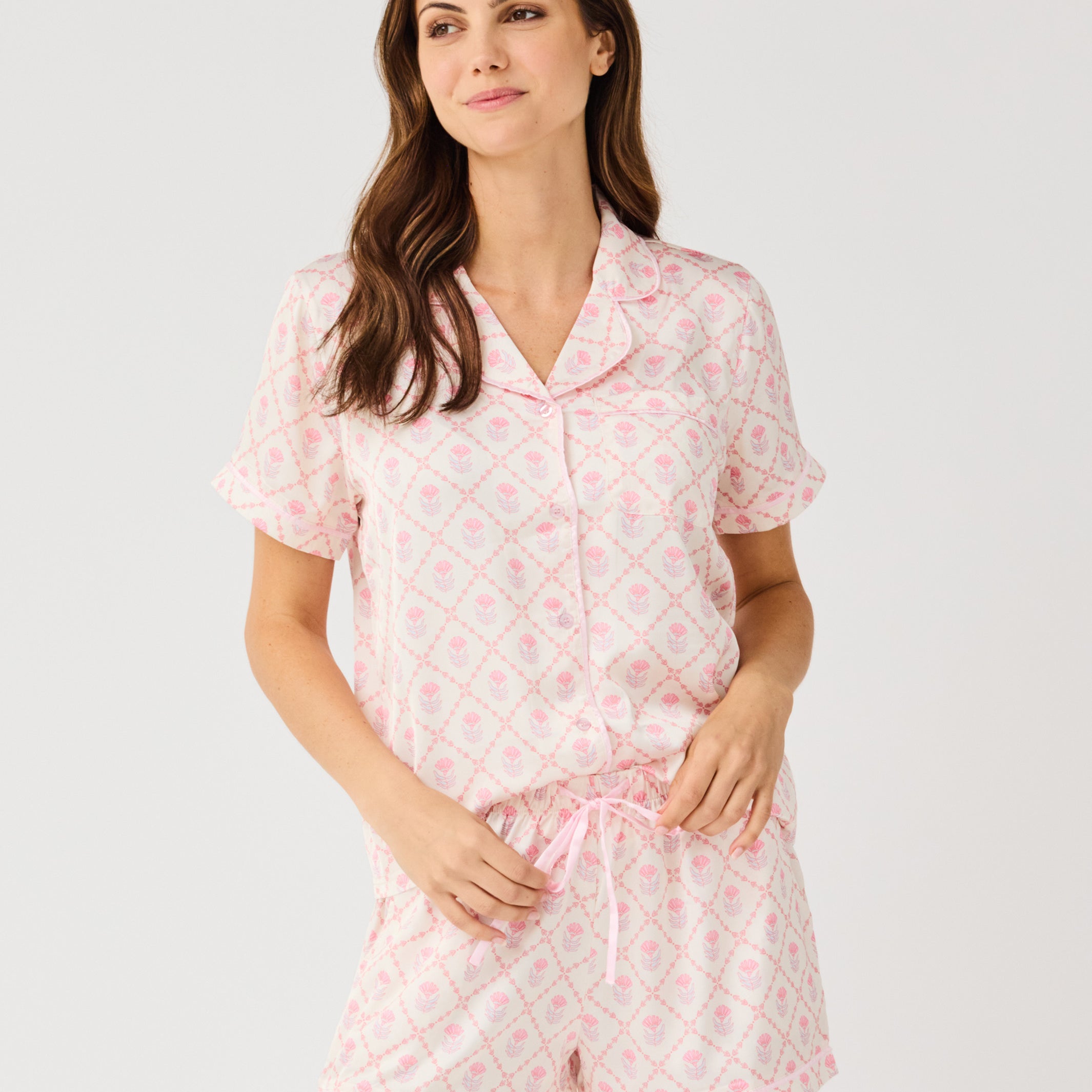 Women's Charlotte Satin Shorts Set | Florette Folly Pink