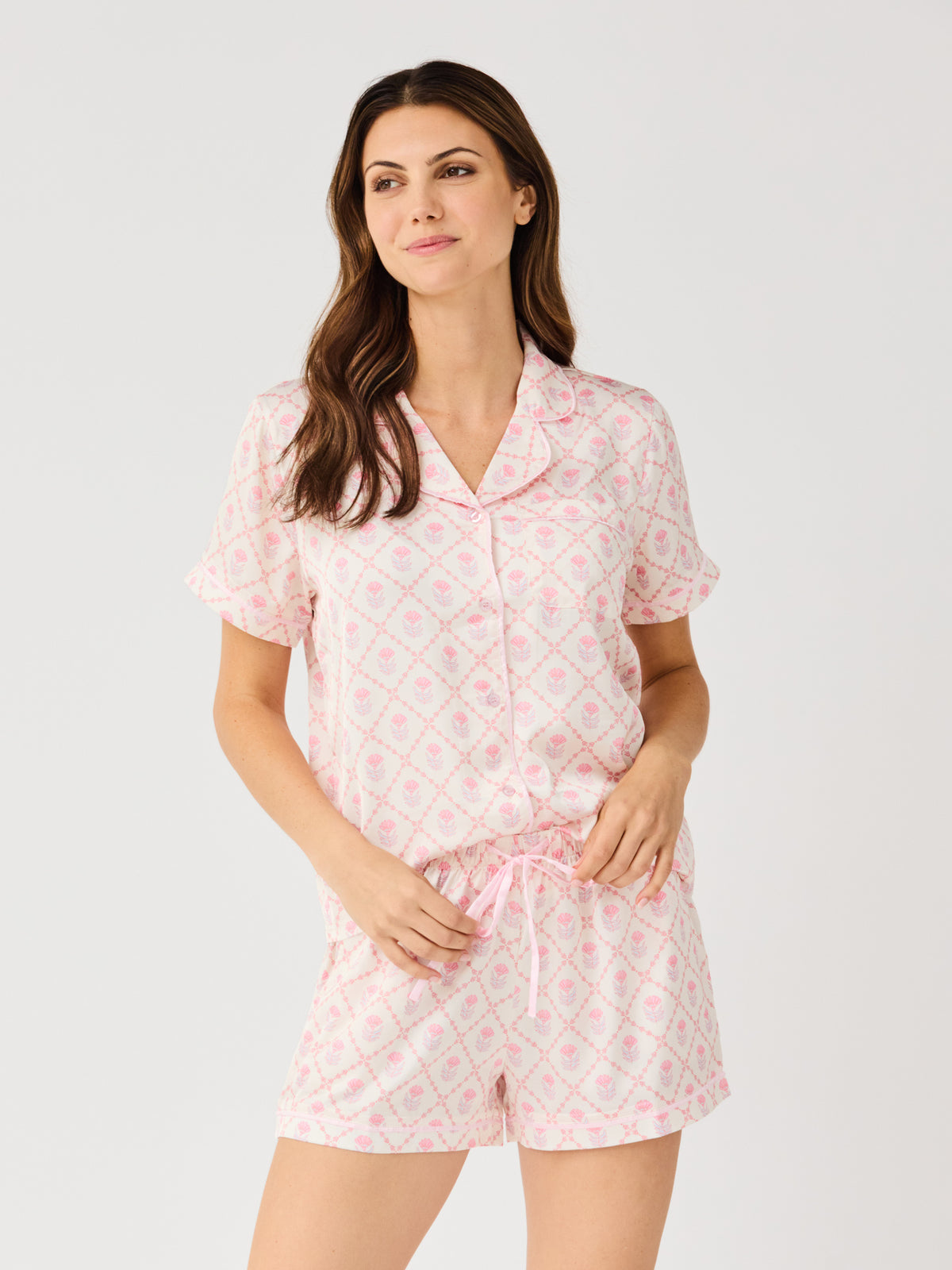 Women's Charlotte Satin Shorts Set | Florette Folly Pink