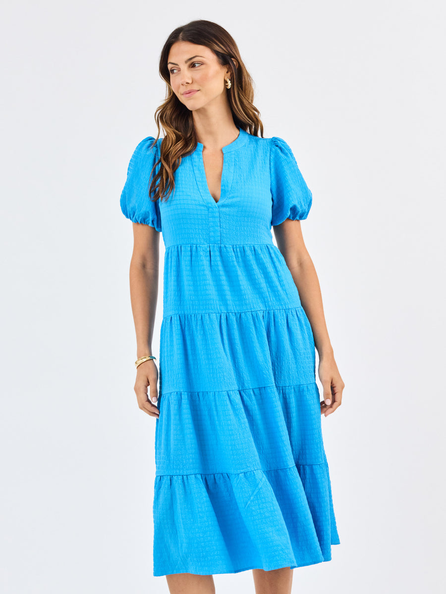 seersucker blue dress Marea Cora Blue Seersucker Dress