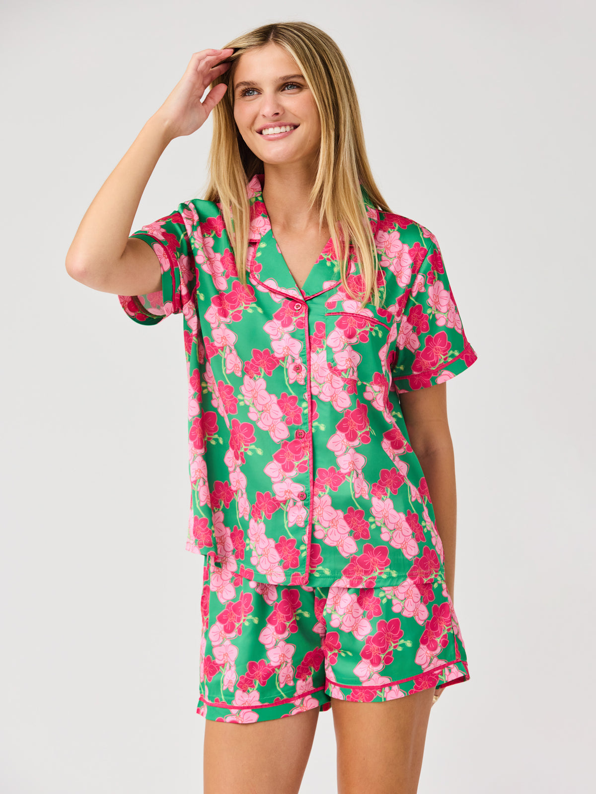 Women's Charlotte Satin Shorts Set | Orchid Reverie Green