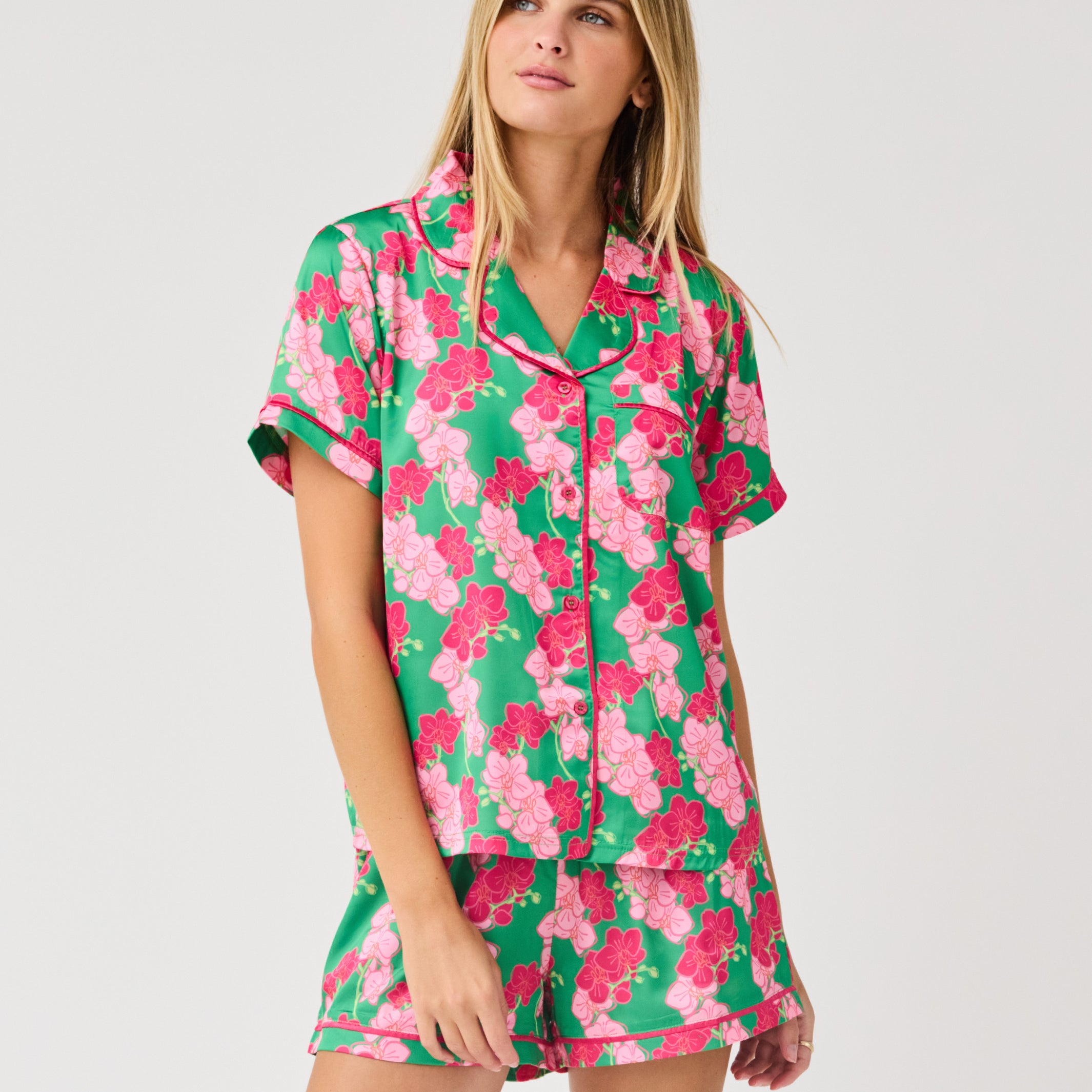 Women's Charlotte Satin Shorts Set | Orchid Reverie Green