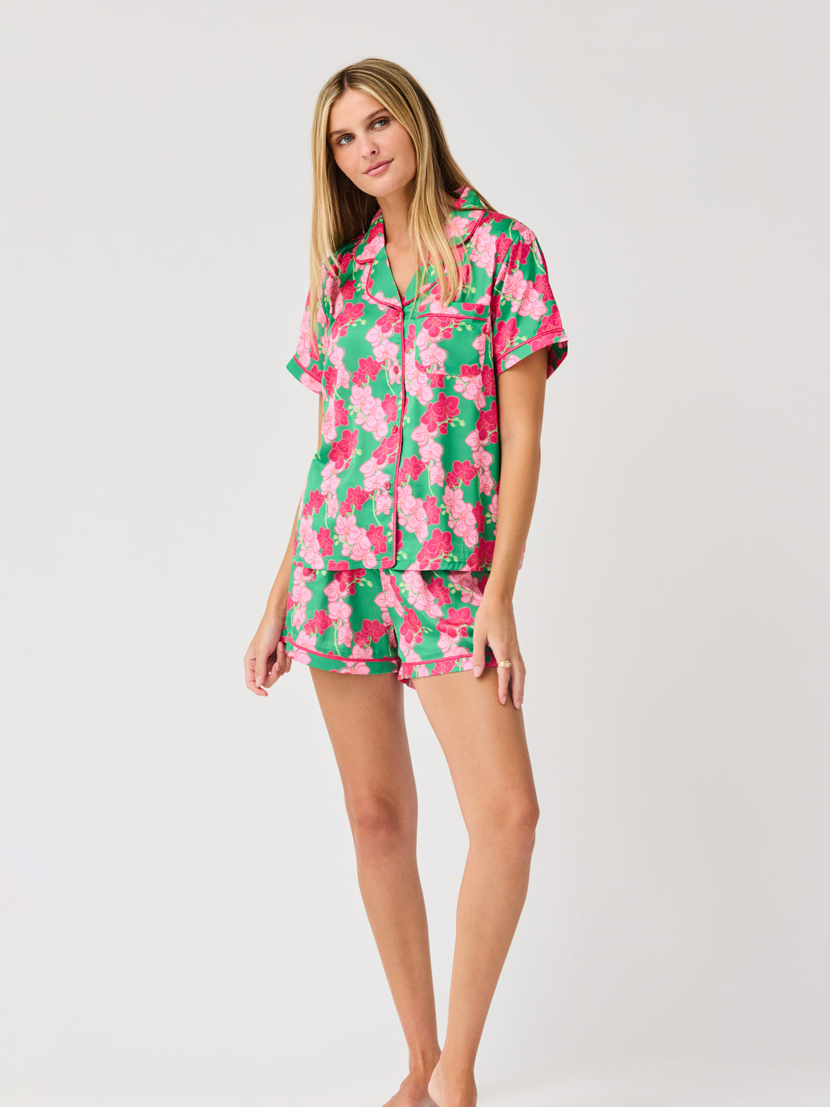 Women's Charlotte Satin Shorts Set | Orchid Reverie Green