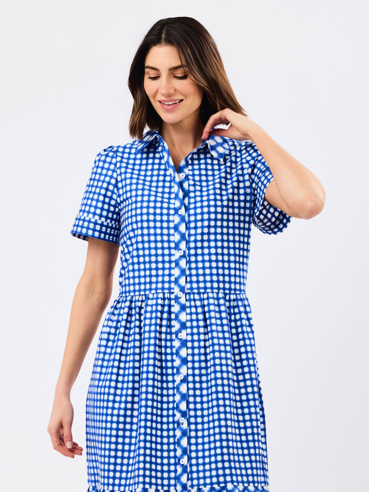 Jema Dress | Gingham Mix Navy | 2X | Trendy Dresses For Women