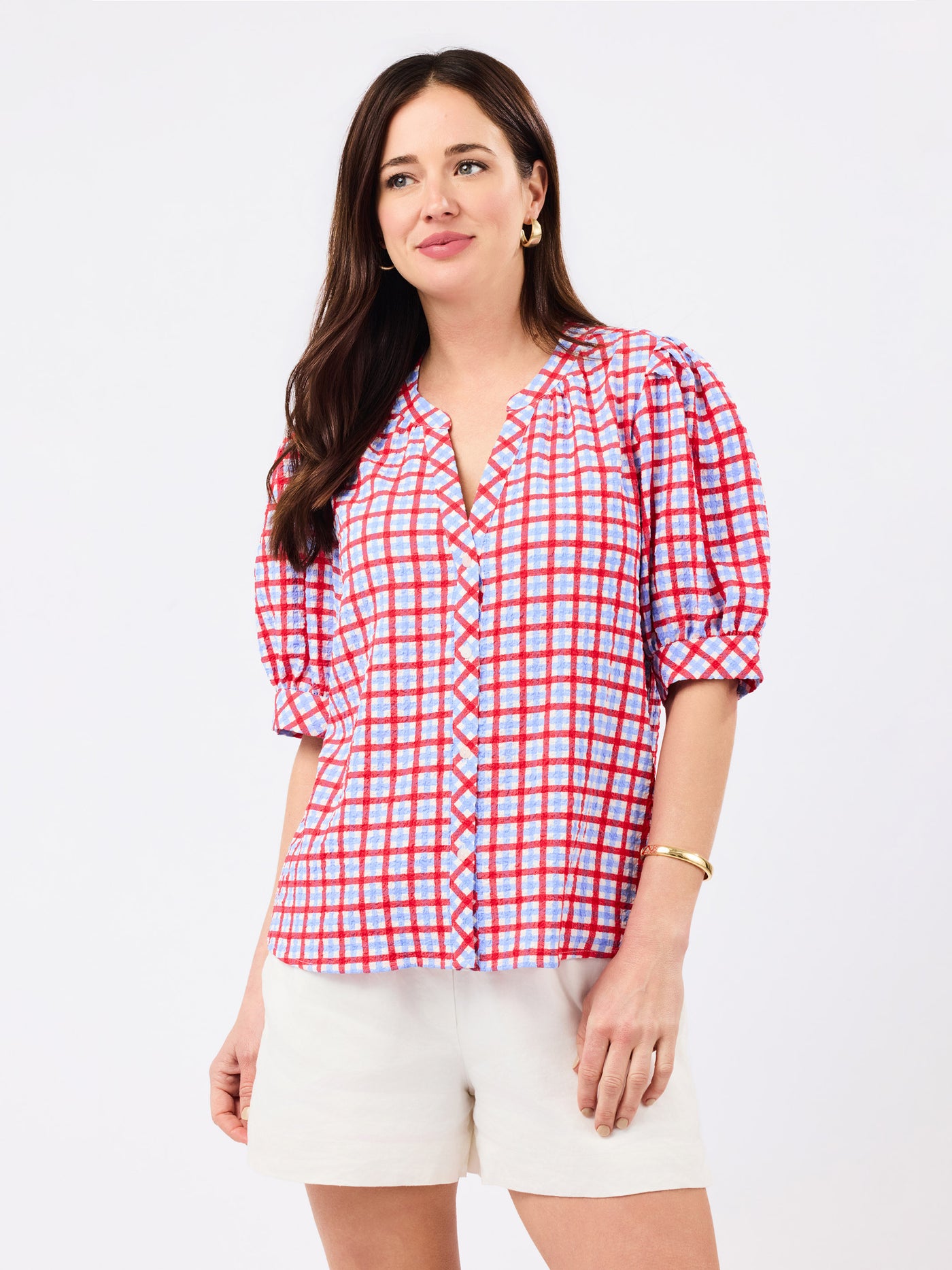 Elaine Top | Gingham Red + Blue – Mary Square