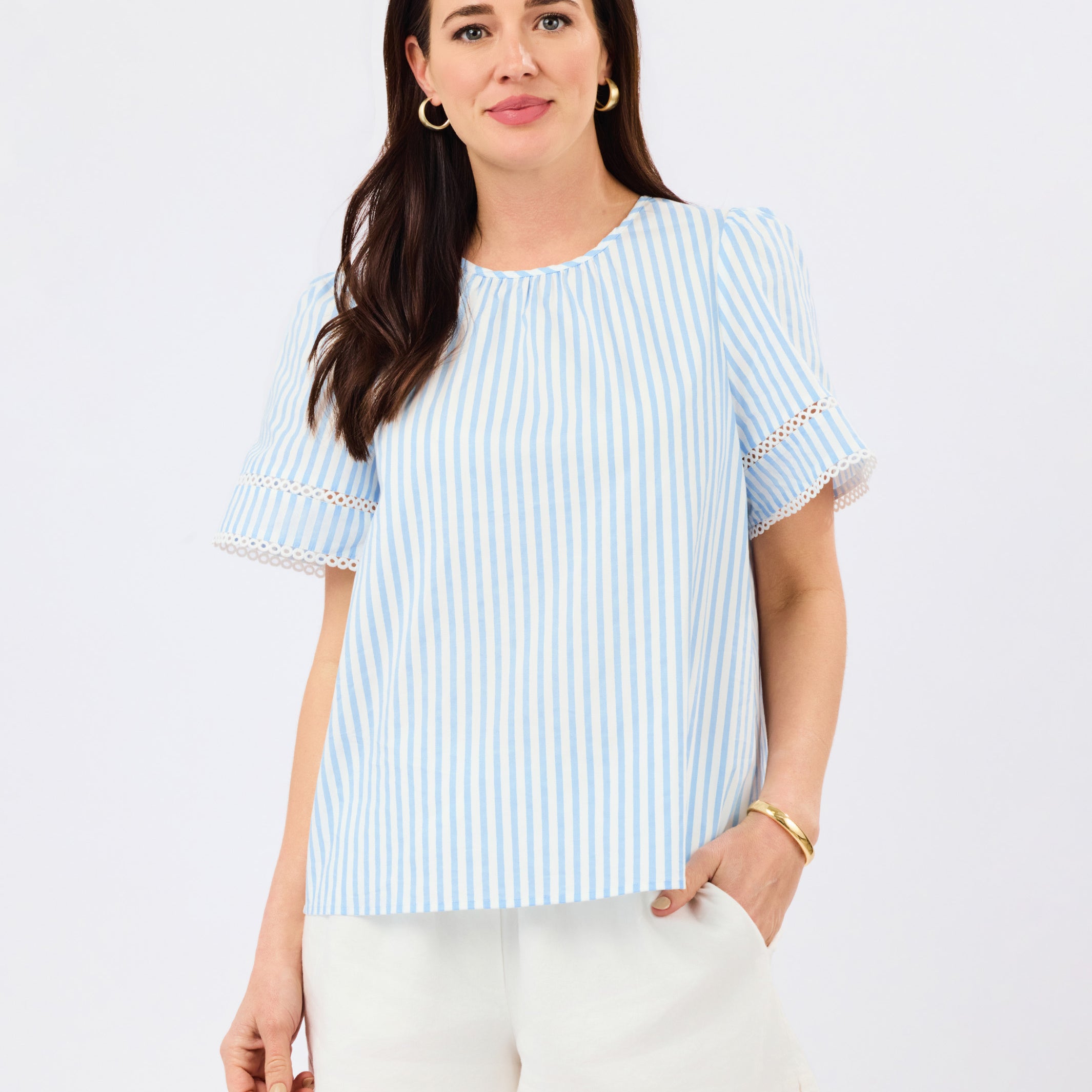 Tabby Top | Pin Stripe Blue