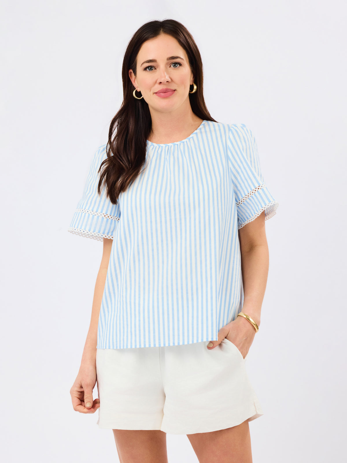 Tabby Top | Pin Stripe Blue