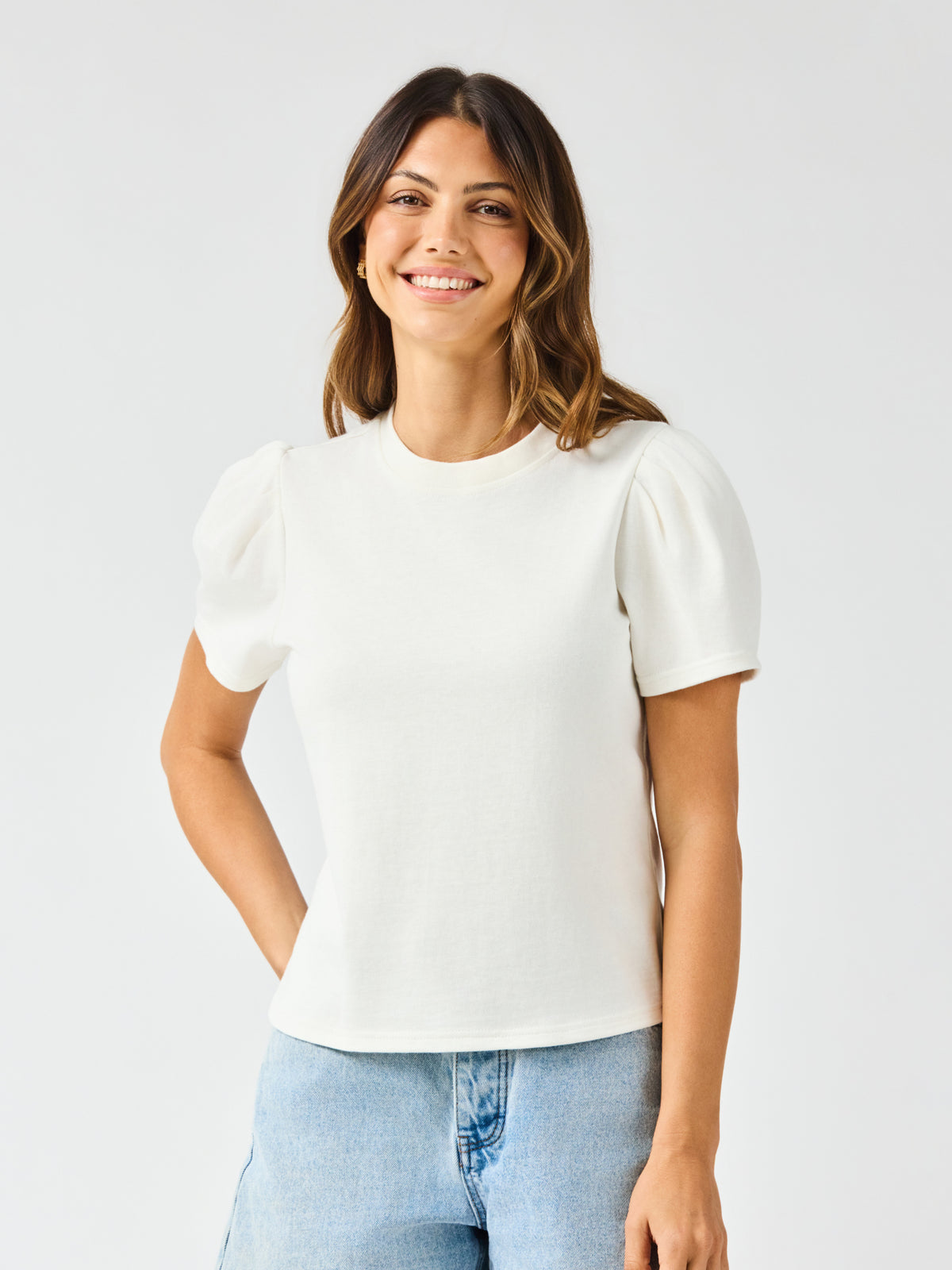 Larissa Pleat Sleeve Tee | White