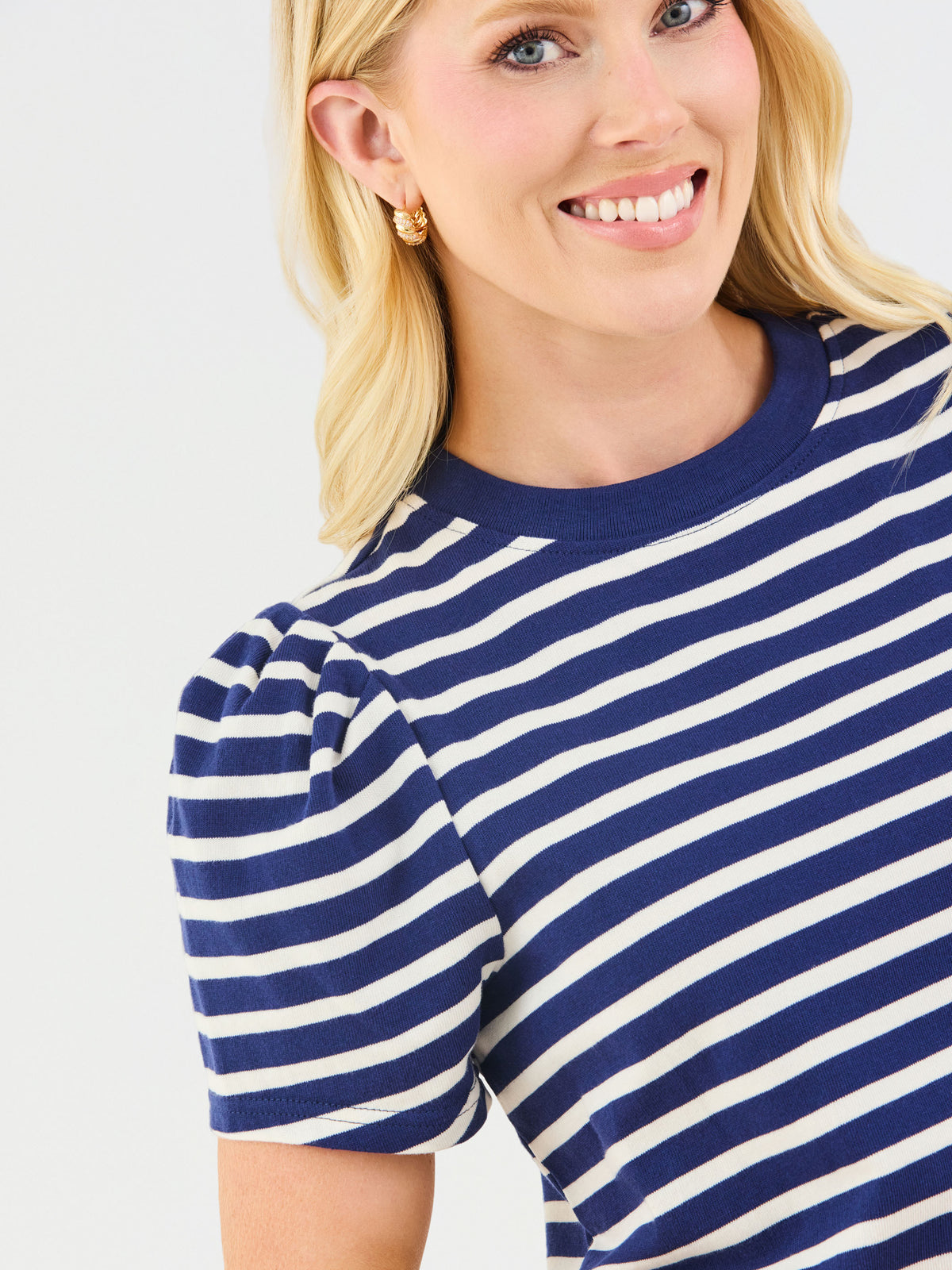 Larissa Pleat Sleeve Tee | Navy + White Stripe
