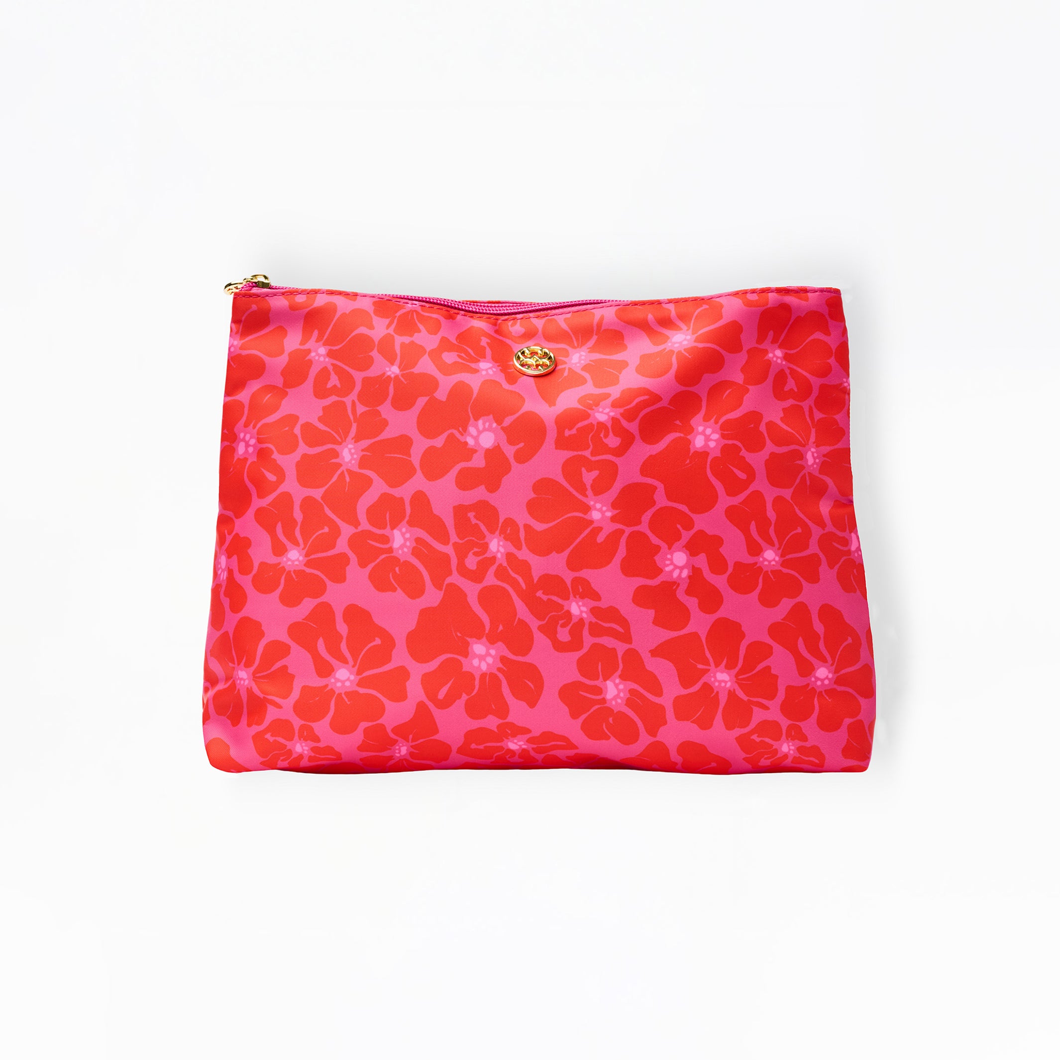 Floral patterned pouch on a white background