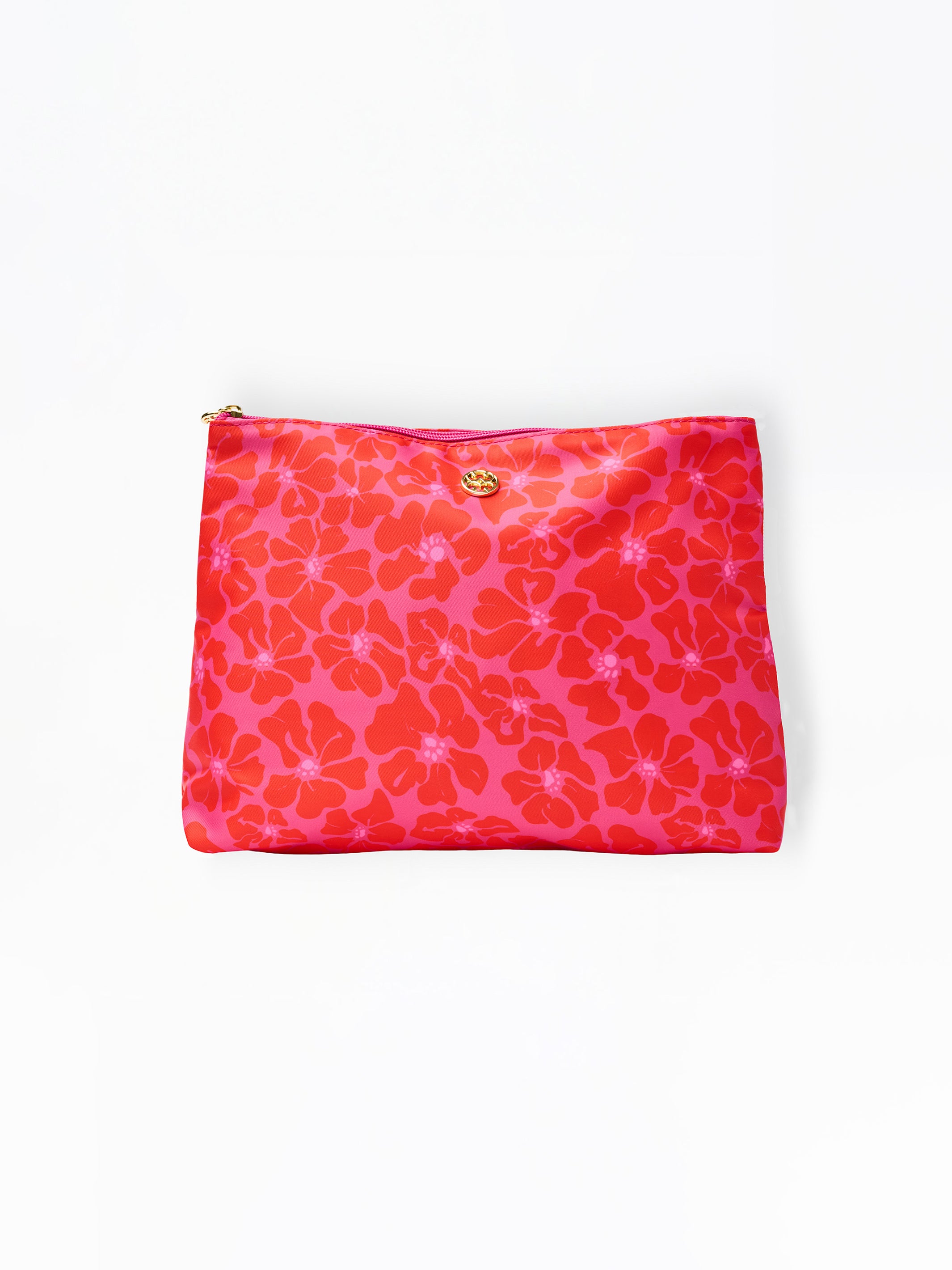 Floral patterned pouch on a white background