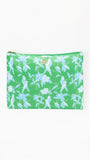 Floral tiki green patterned pouch on a white background