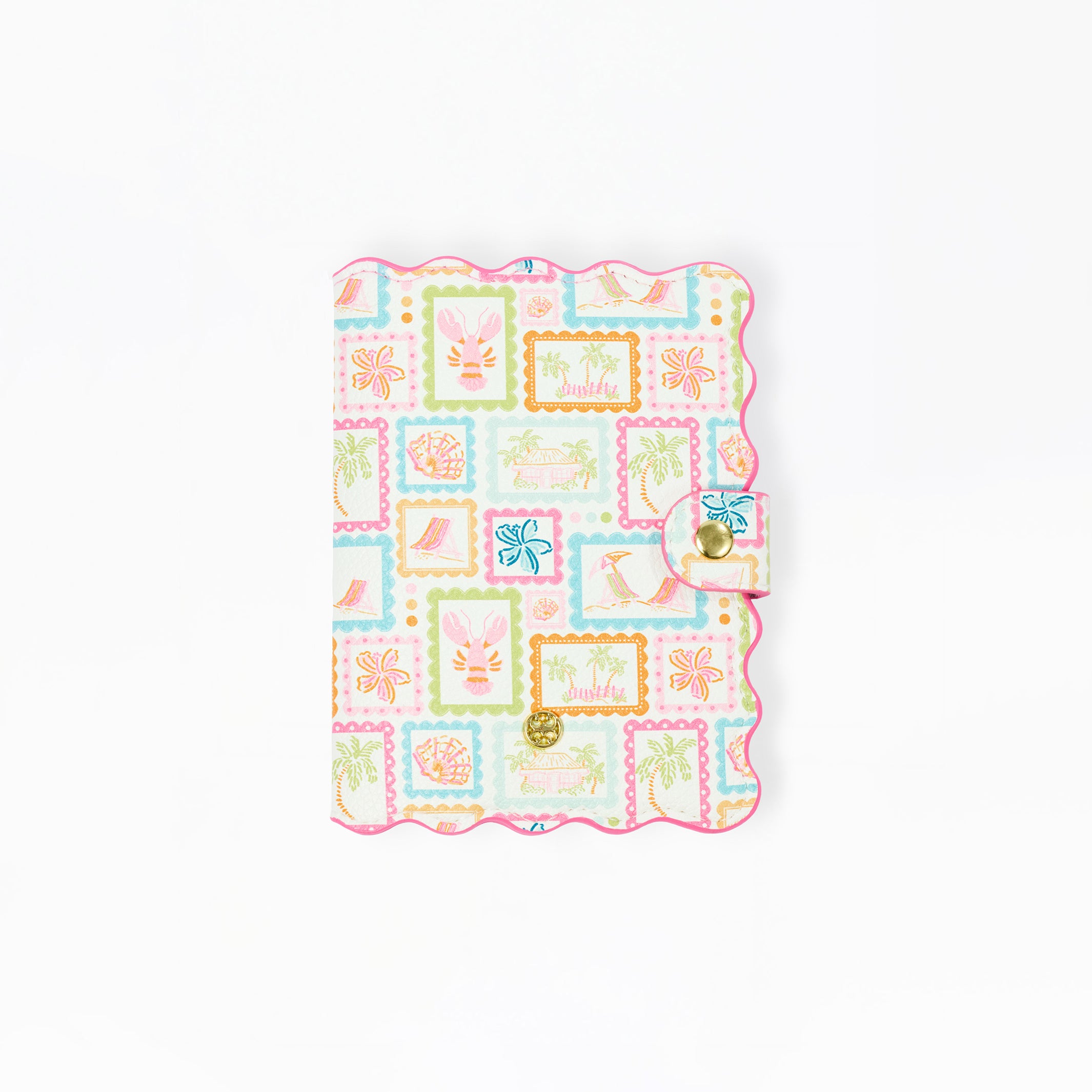 Colorful patterned passport with a decorative clasp on a white background