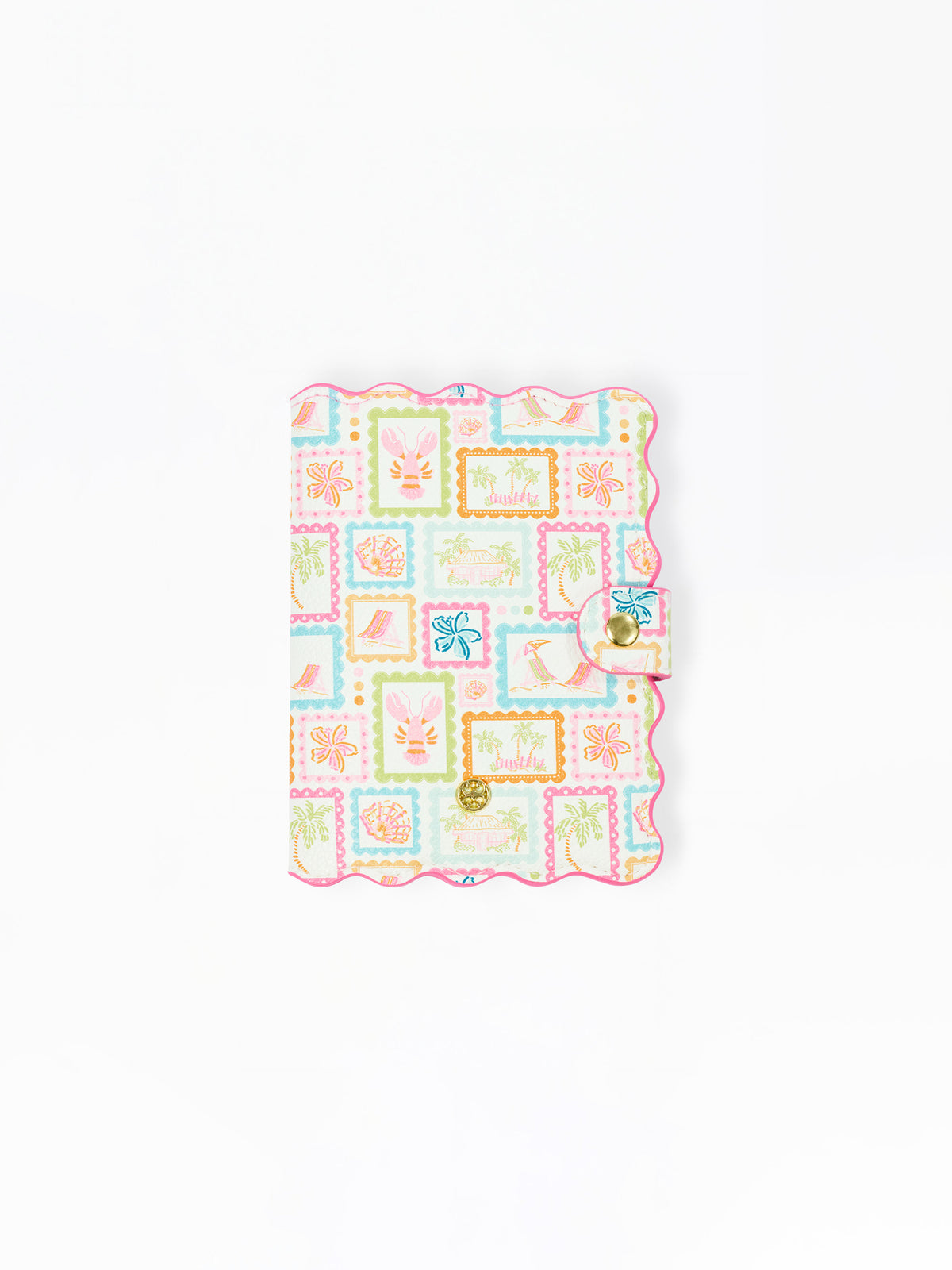 Colorful patterned passport with a decorative clasp on a white background
