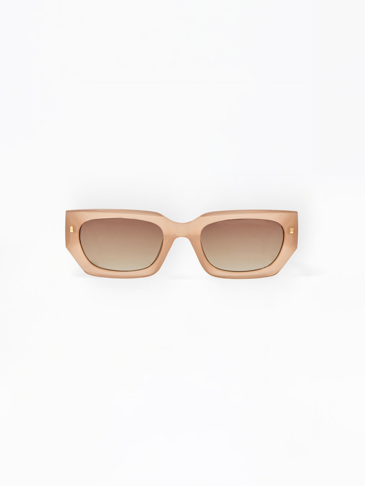 Beige sunglasses with brown gradient lenses on a white background