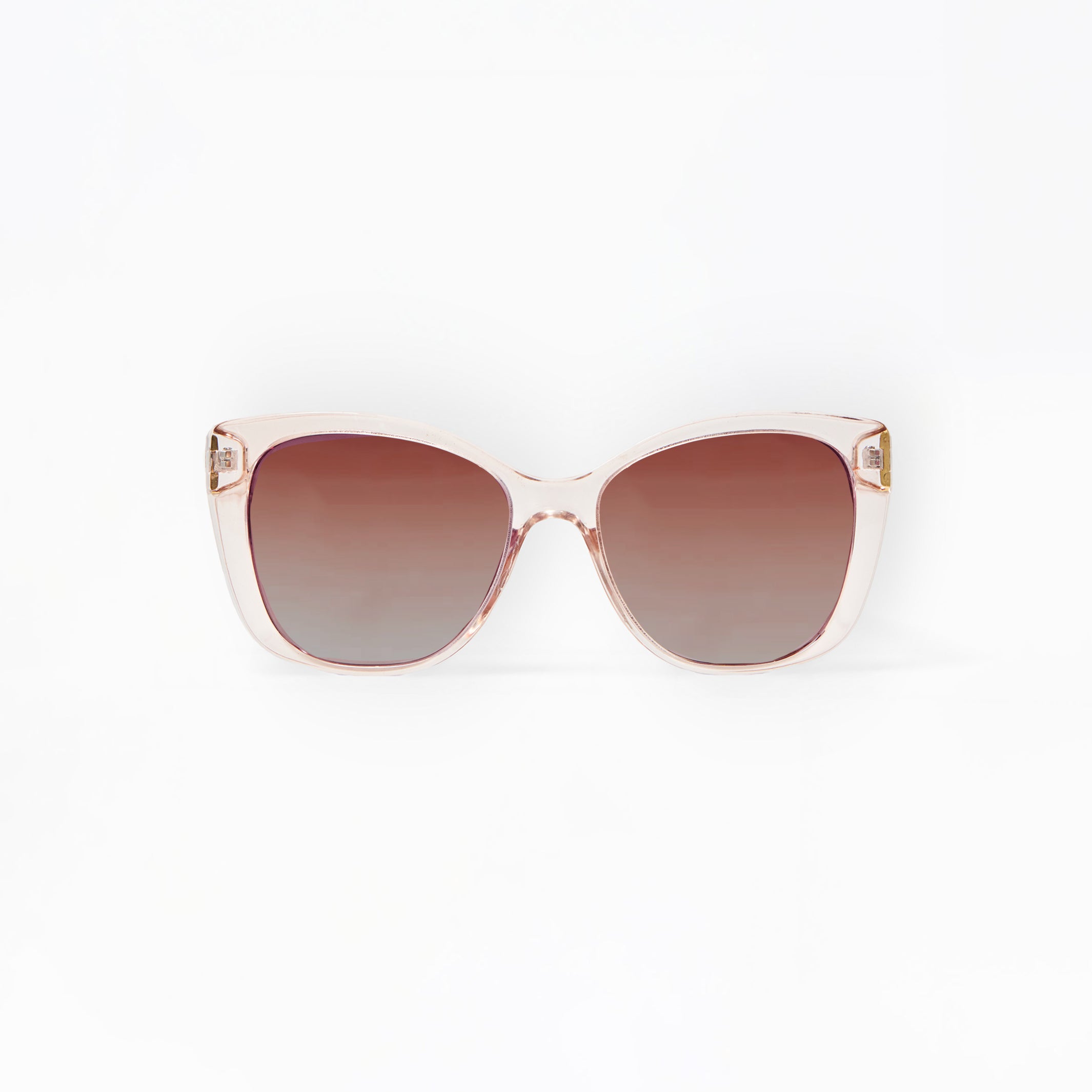Sunglasses with a gradient brown lens on a white background