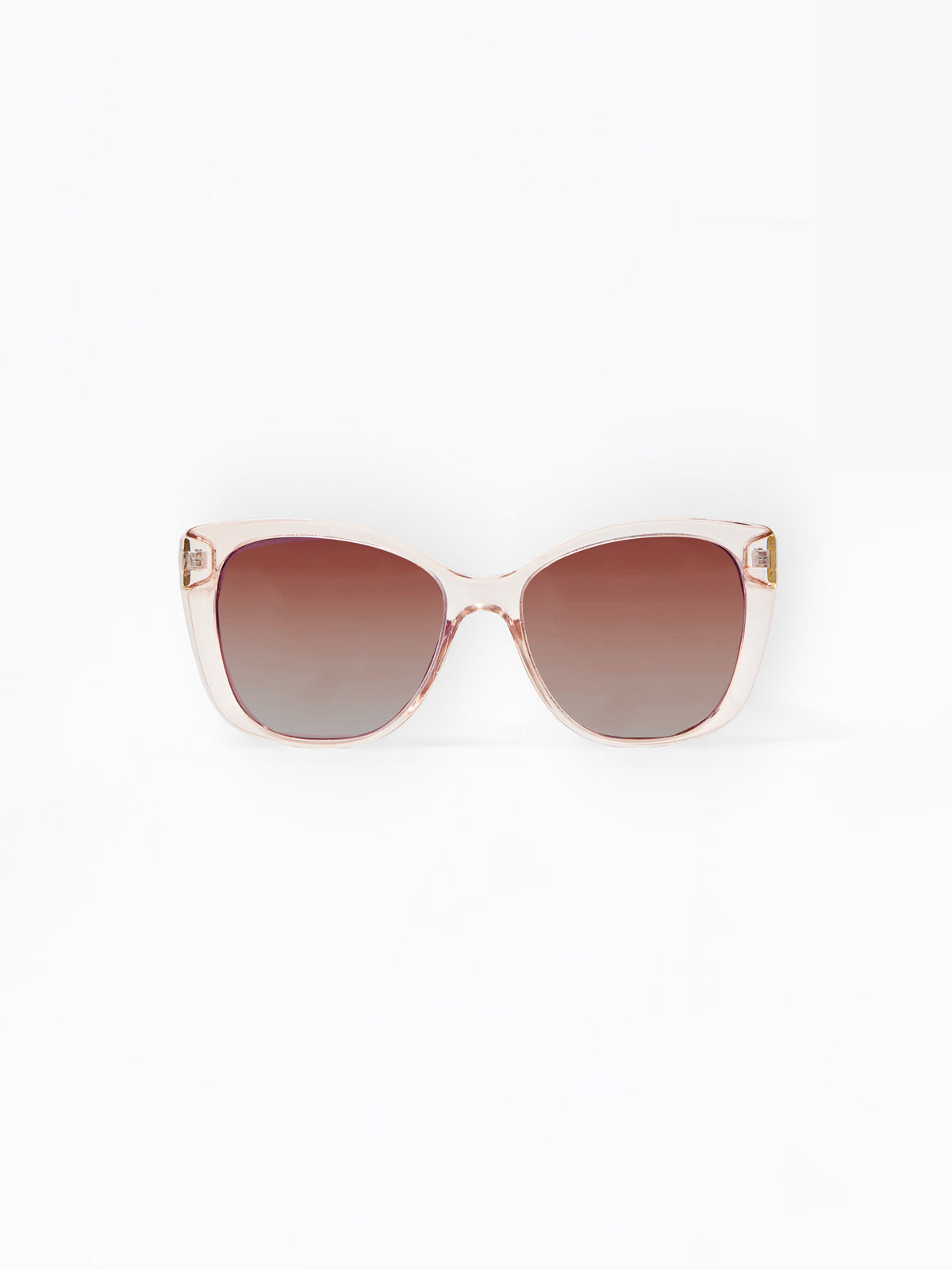 Sunglasses with a gradient brown lens on a white background