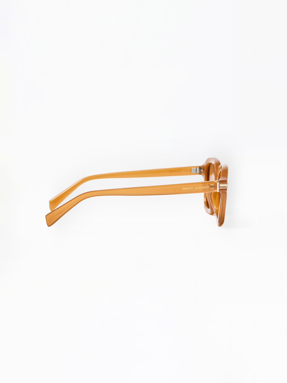 Sunglasses with a tan frame on a white background