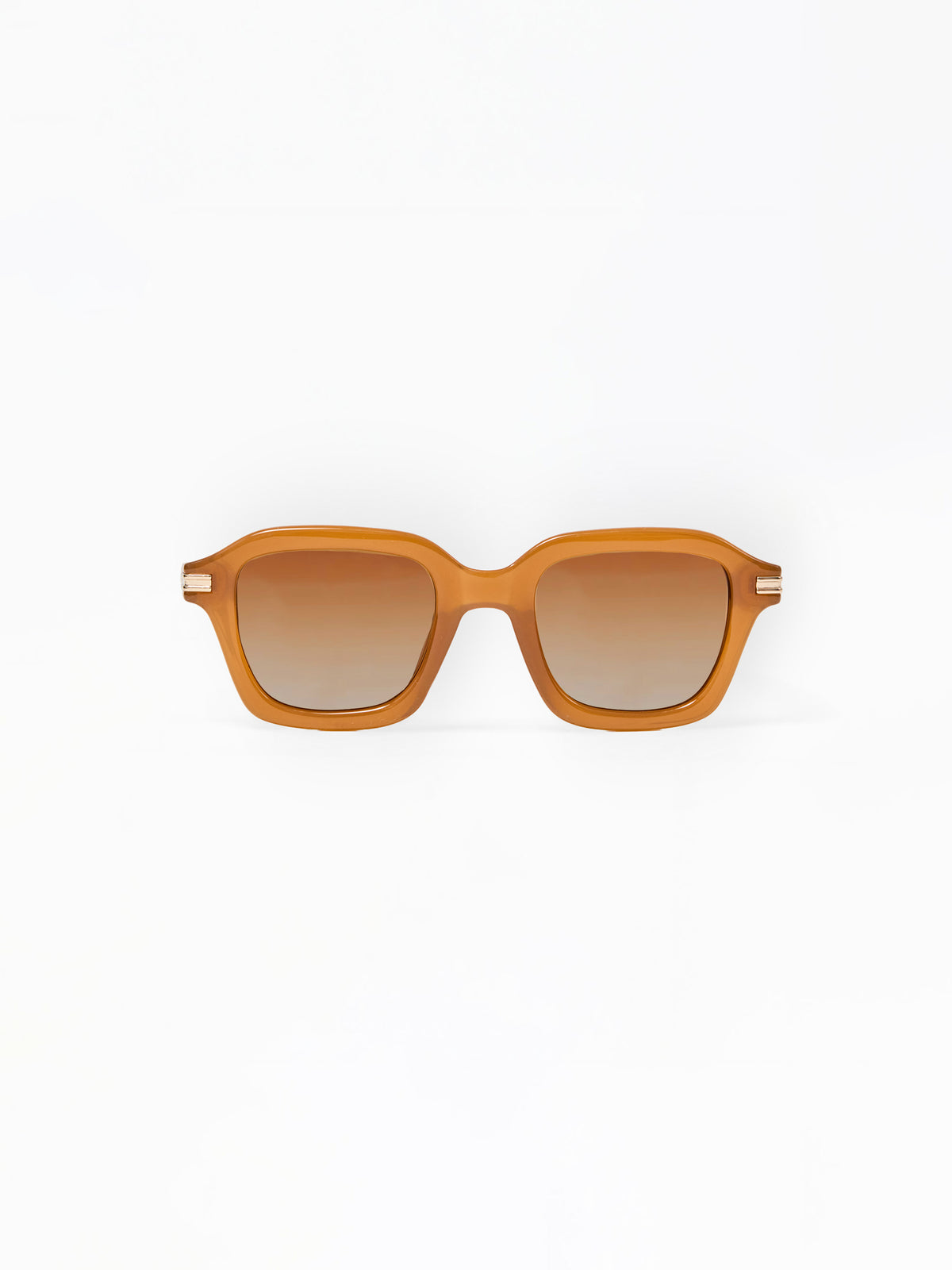 Sunglasses with a tan frame on a white background