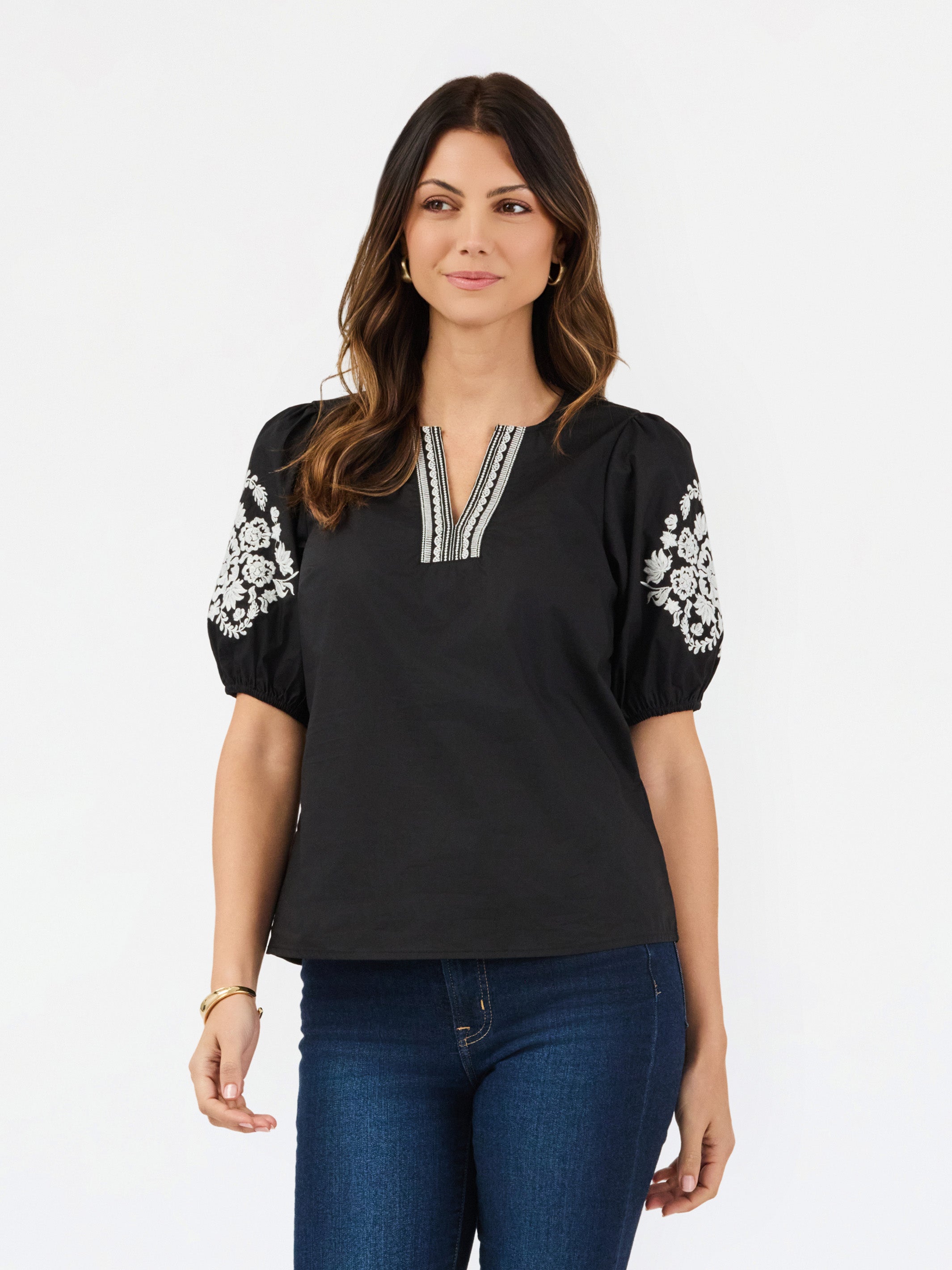 Angela Embroidered Top | Aven Vines Black – Mary Square