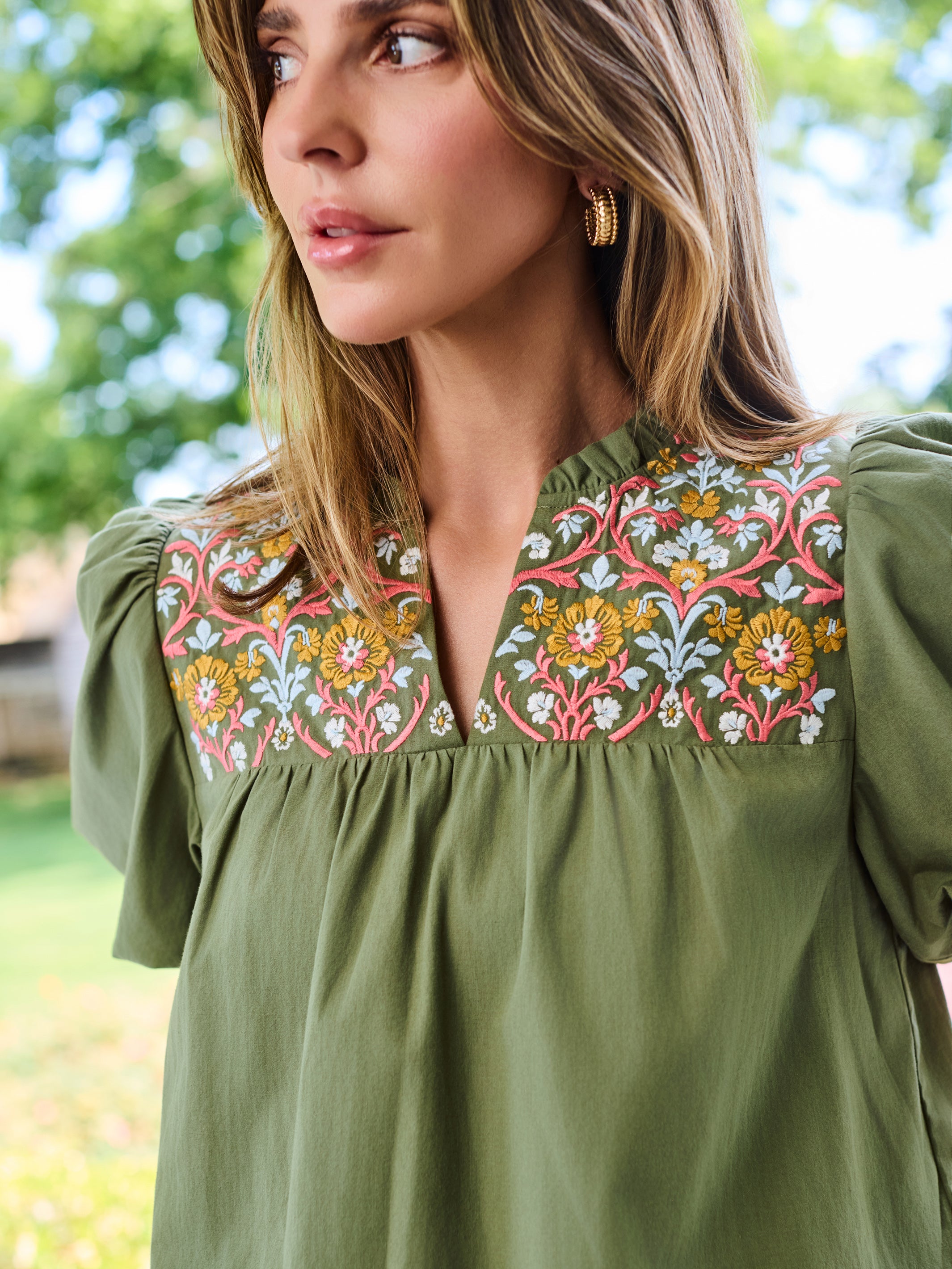 Makayla Embroidered Top | Olive – Mary Square