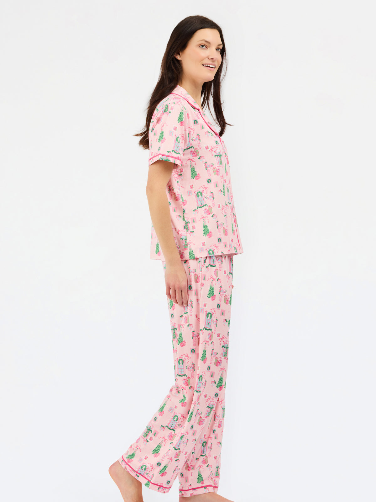 Women's Charlotte Pants Set | Christmas Cottage Pink