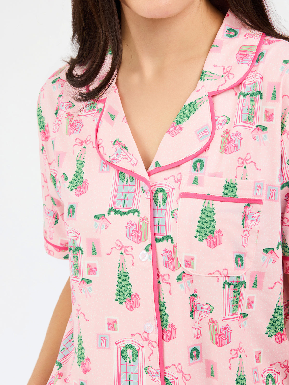 Women's Charlotte Pants Set | Christmas Cottage Pink