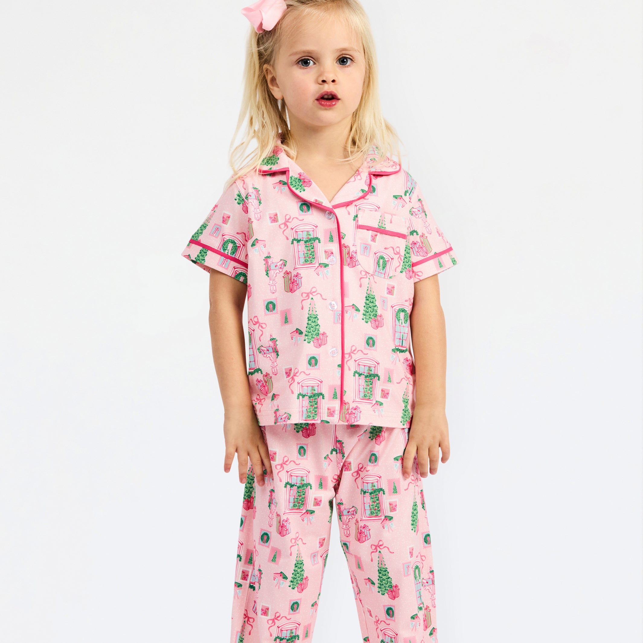 Charlotte Toddler Pajama Set | Christmas Cottage Pink