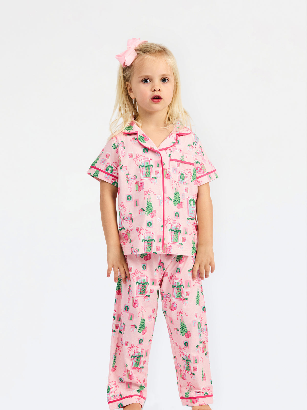 Charlotte Toddler Pajama Set | Christmas Cottage Pink