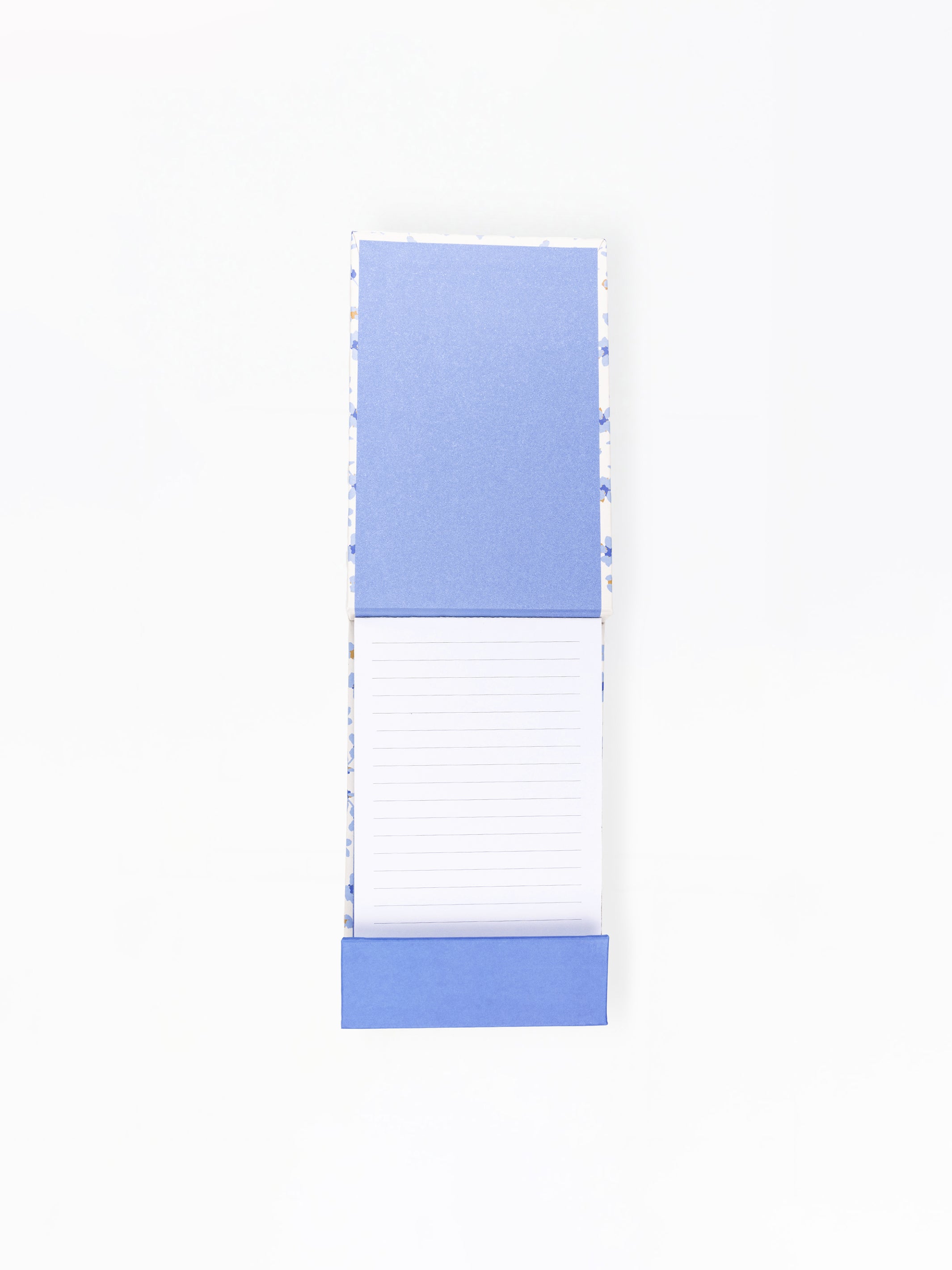 Rectangular notepad with blue and white pattern on a white background