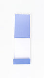 Open notepad with blue top and white bottom on a white background