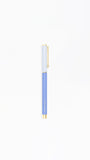 Blue pen with gold accents on a white background