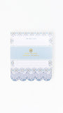 A light blue and white patterned to-do list card with scalloped edges and a central gold foil logo for 'Happy Sweets'.