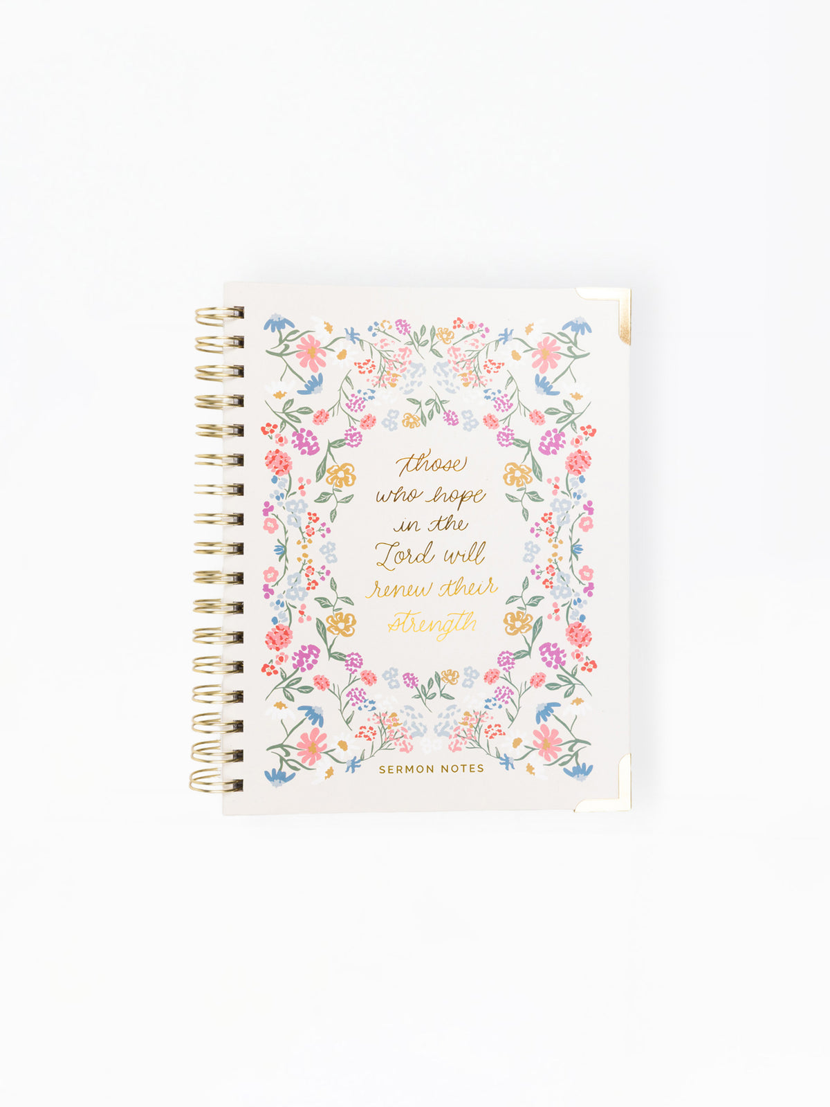 A spiral-bound lemon note journal featuring a colorful floral border and gold foil text on the cover, set against a plain white background.