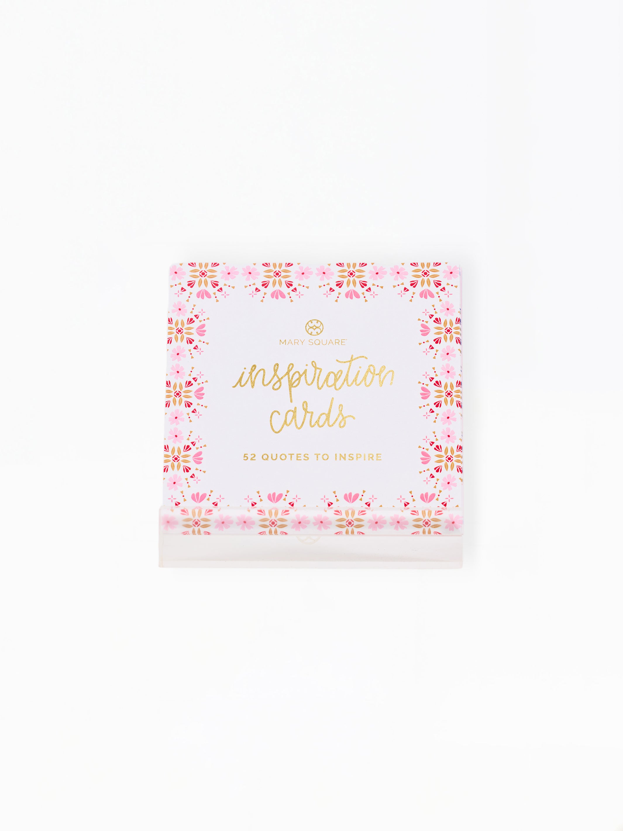 Beauty Culture Inspiration Cards in a clear plastic sleeve with a white backing card decorated with a pink and gold floral mandala border and gold foil text.