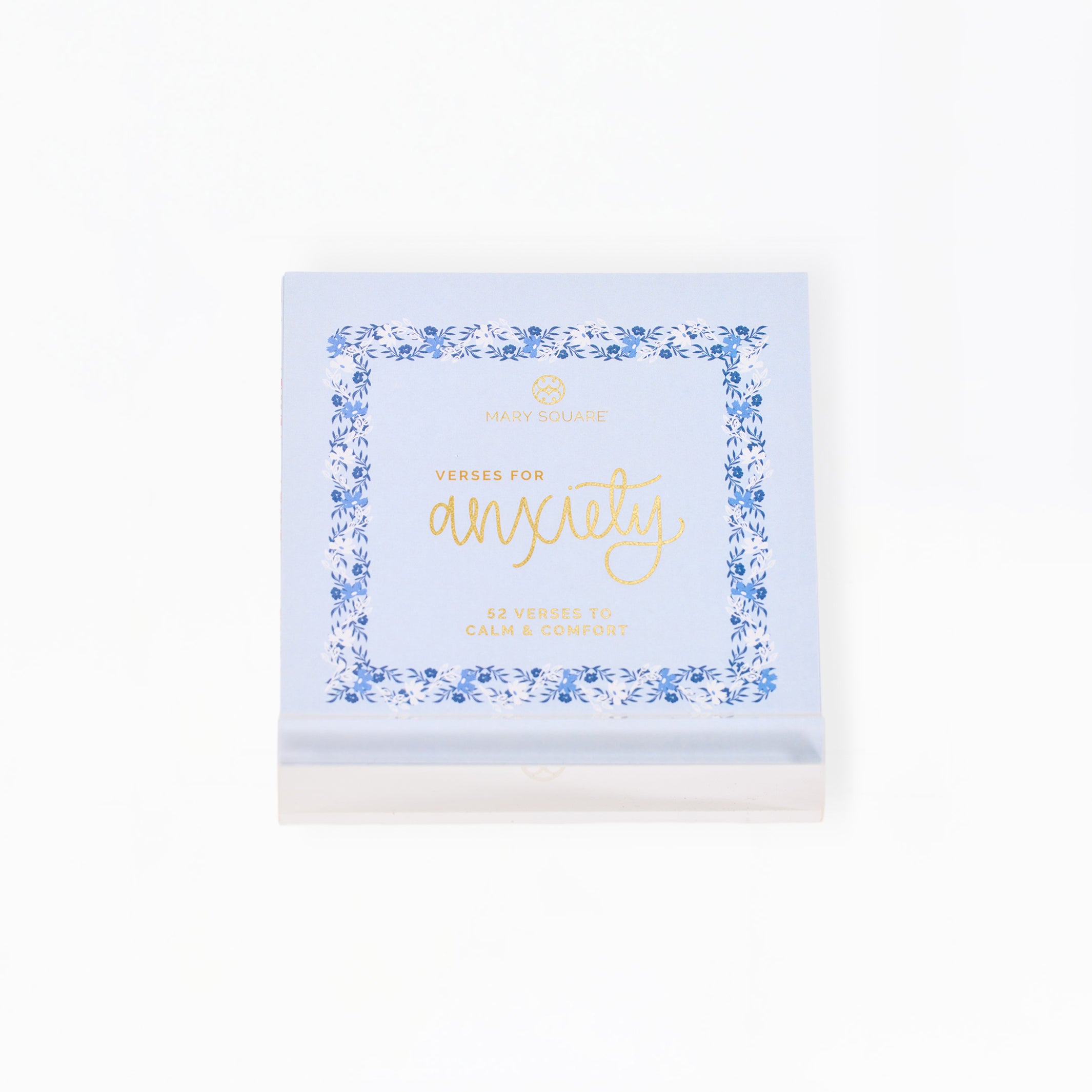 A square light blue product box with a blue floral border and gold foil text reading 'Anxiety' and 'Venus for Anxiety' on a white background.