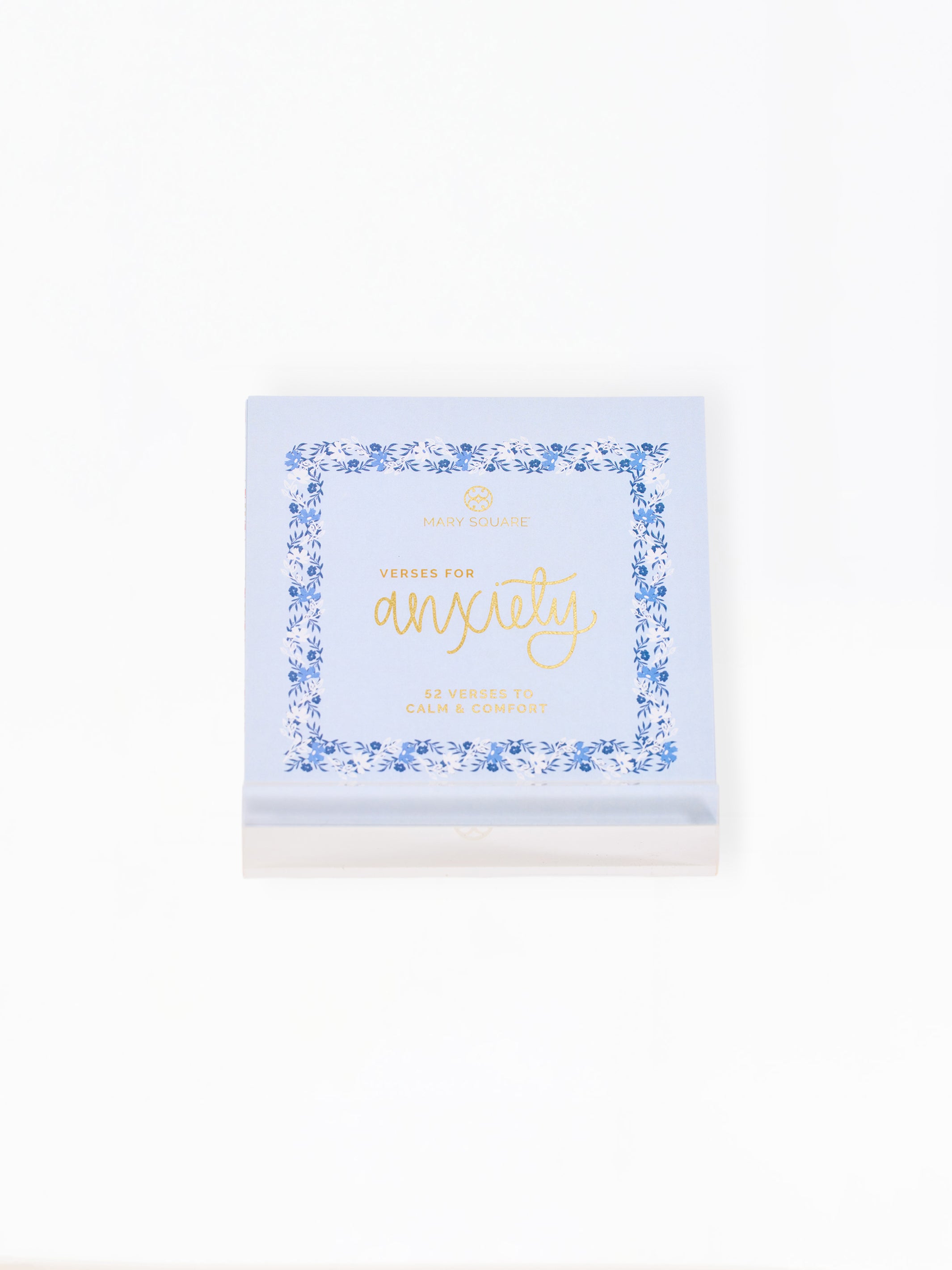A square light blue product box with a blue floral border and gold foil text reading 'Anxiety' and 'Venus for Anxiety' on a white background.