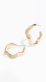 A pair of gold-toned wavy hoop earrings with a multi-strand layered design, displayed on a clean white background.