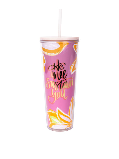 24oz Straw Tumbler | He Will Sustain You