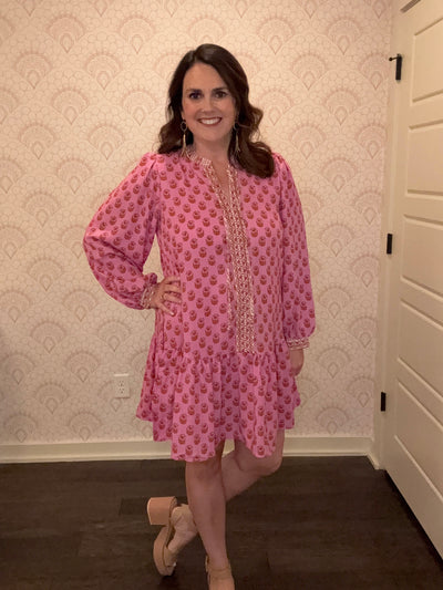 Natasha Dress | Floral Foulard Pink