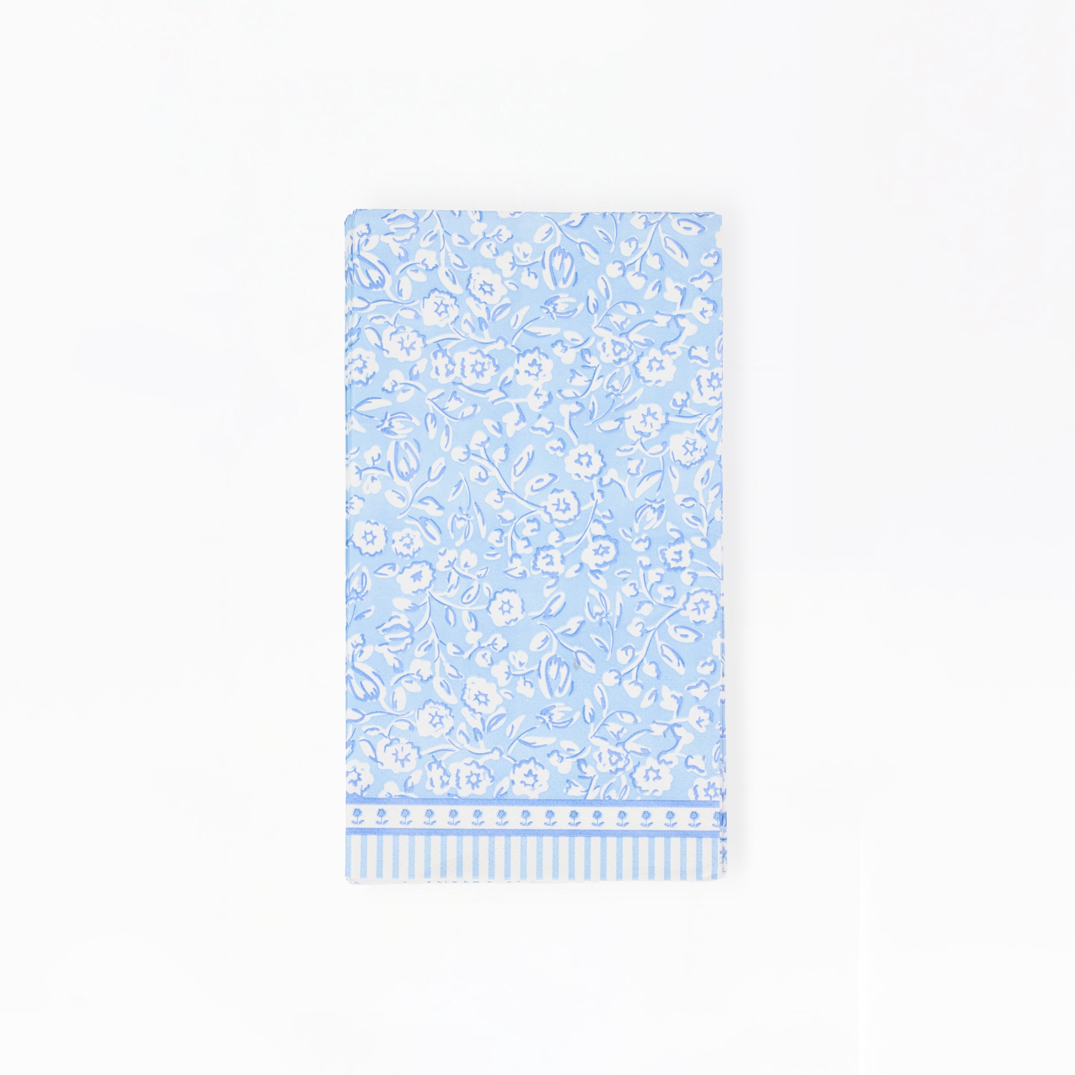 Light blue paper napkins with floral pattern on a white background