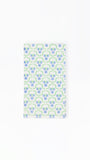 paper napkins with a blue and green floral pattern on a white background