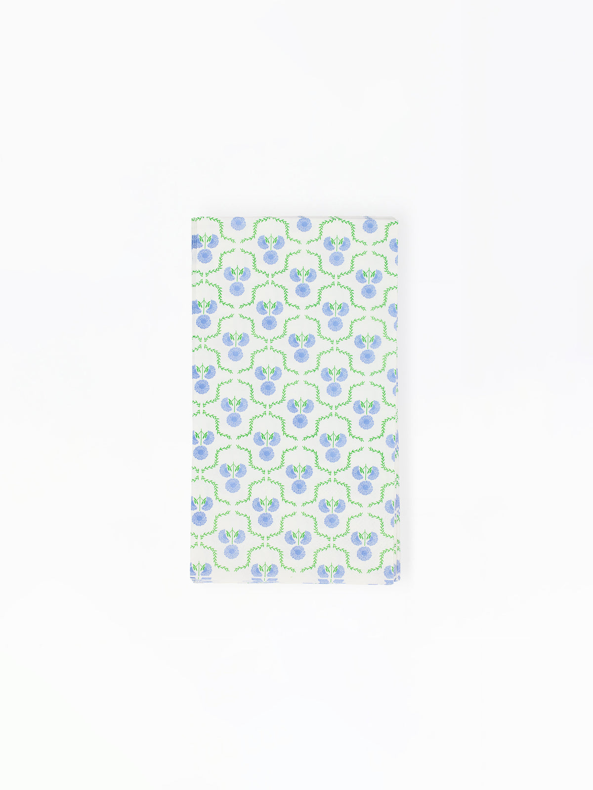 paper napkins with a blue and green floral pattern on a white background