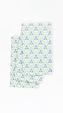 paper napkins with a blue and green floral pattern on a white background