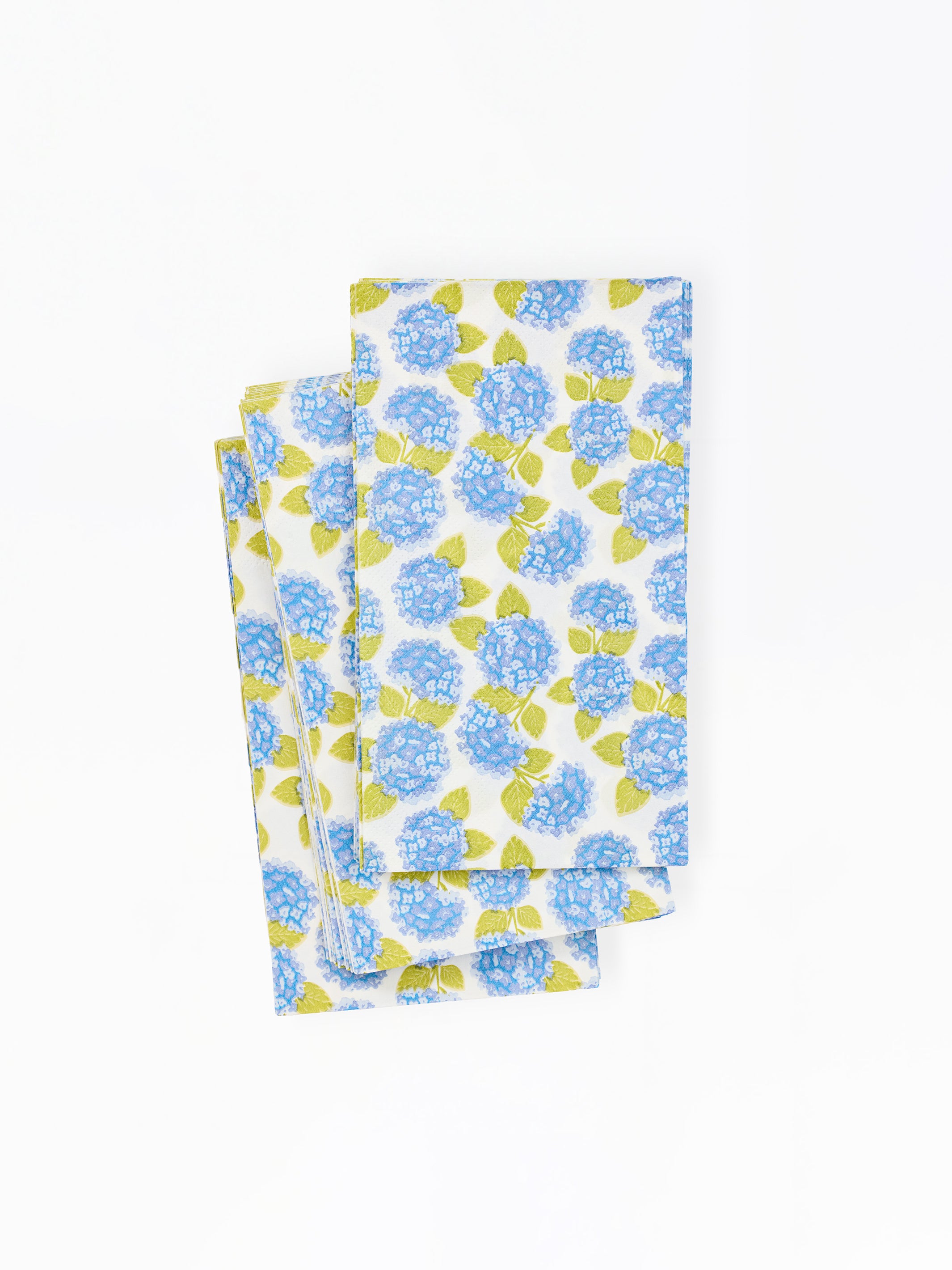 Floral  hydrangea patterned paper guest napkins on a white background