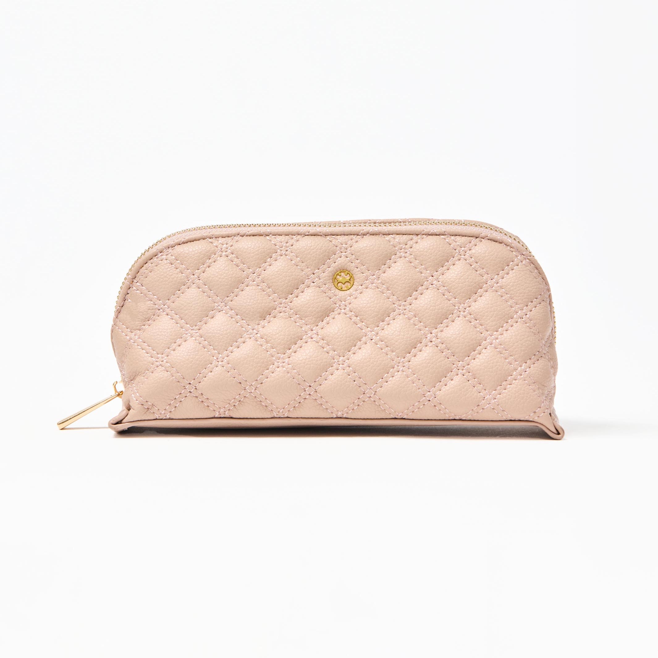 Quilted beige wallet on a white background