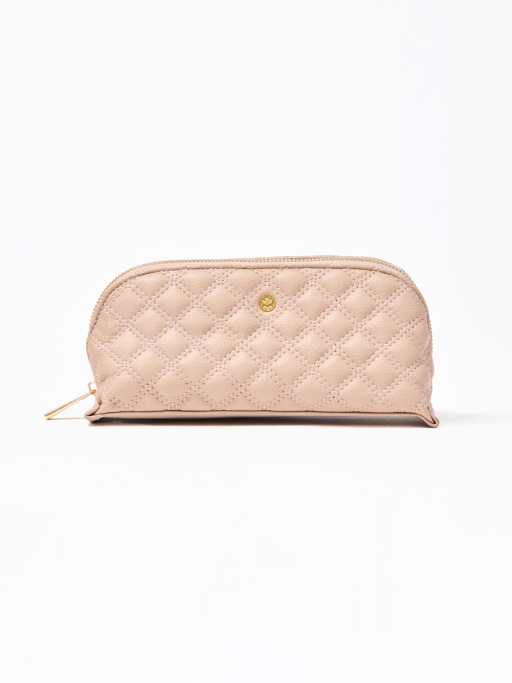 Quilted beige wallet on a white background