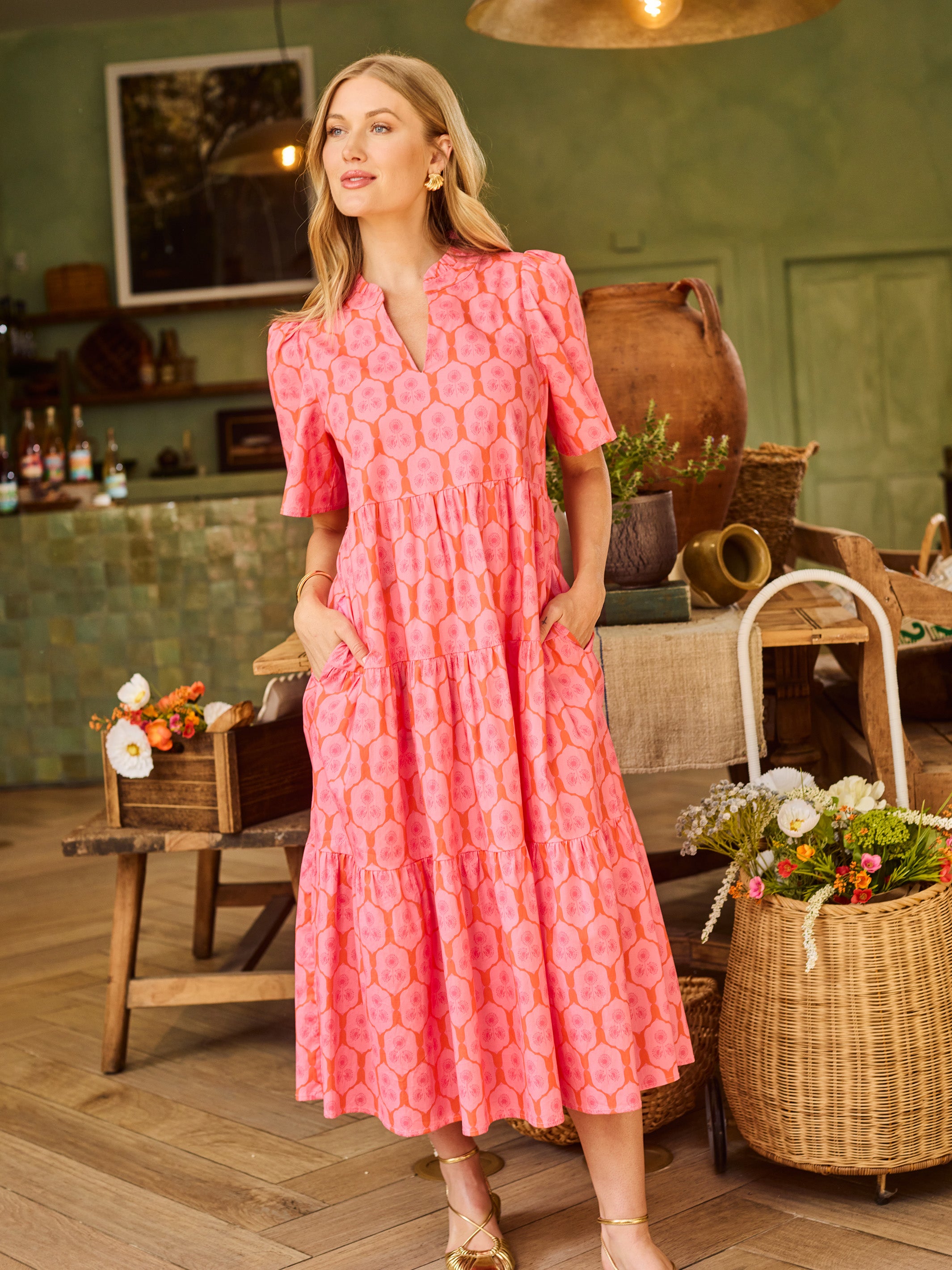 Ivy Midi Dress | Rosette Charm Pink – Mary Square