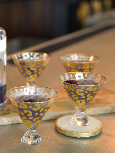 Martini Glass | Gold Leopard- Set of 4 - Mary Square, LLC