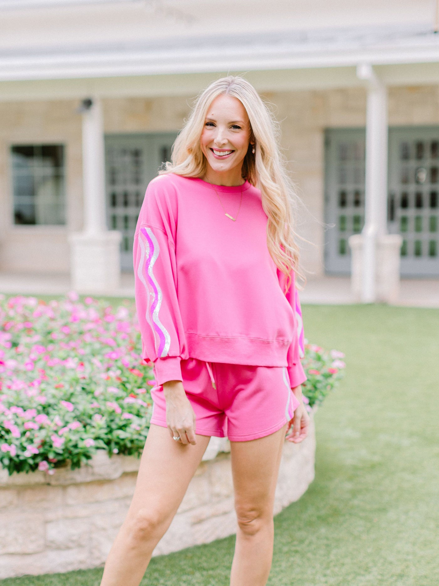 Millie Sweatshirt | Pink Sequin Wavy Stripes
